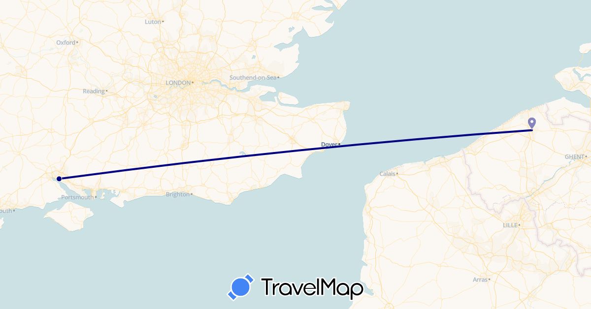 TravelMap itinerary: driving in Belgium, United Kingdom (Europe)